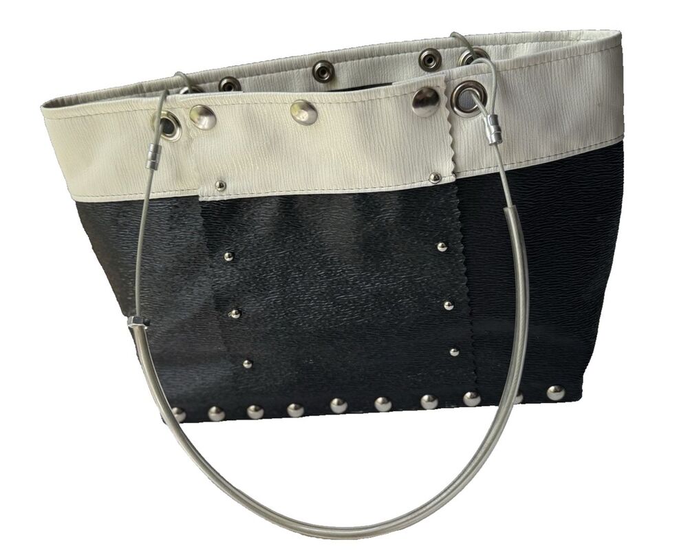 Hardwear by Renee Black White Vegan Leather Studded Tote Bag Handmade in USA